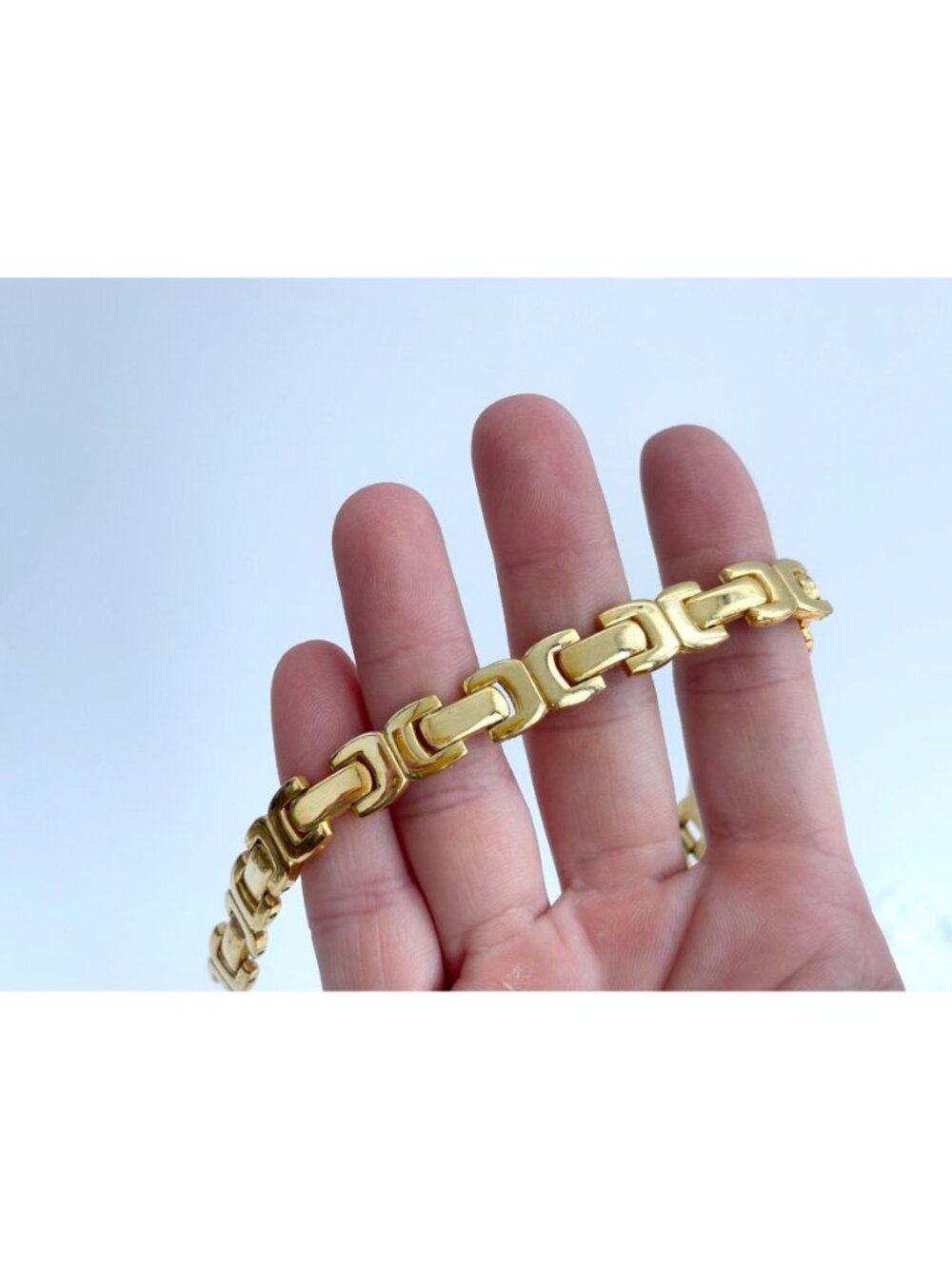 Fantasy Link Paneled Art Deco Inspired Gold Toned Chunky Vintage 80's Bracelet - Picture 11 of 13